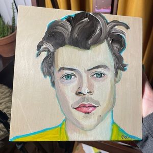 Harry Styles Oil Painting On Wood Contemporary Art Portrait 8 x 8 inch